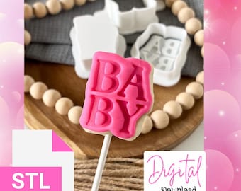 Baby word Cake pop Plunger Mold with Fondant stamp and cutter  STL FILE