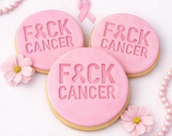 Timbro goffratore per cupcake e biscotti in fondente per la sensibilizzazione sul cancro "F*ck Cancer Awareness"