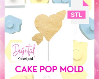 Molde para cake pop de corazón con flecha, descarga digital, archivo STL