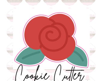 Cortador de galletas de San Valentín con flor rosa y hojas