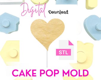 Molde para cake pop con forma de corazón y punta, archivo STL