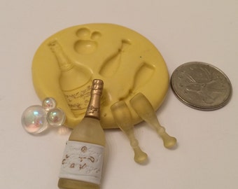 Champane Bottle Glasses Anniversary Silicone mold Set