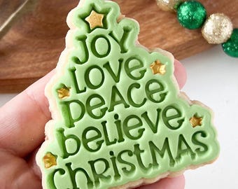 Christmas tree holiday cookie embosser  fondant stamp and cutter set