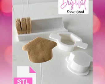 Cake pop Graduation Hat   plunger mold with stand / tray STL FILE