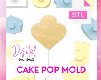 Molde para cake pop con medallón de corazón, descarga digital, archivo STL