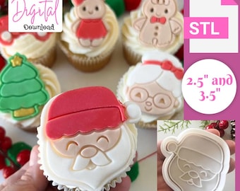 Santa Christmas Cookie /Cupcake Stamp with cutter  Digital STL FILE