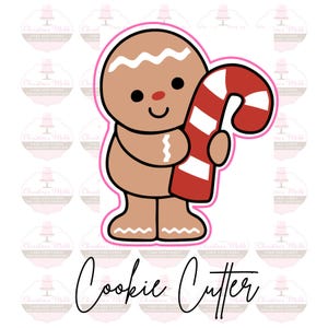 Gingerbread holding candy cane Christmas Cookie Cutter