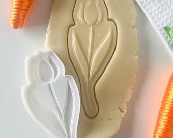 Sello y cortador de fondant con forma de flor de tulipán para Pascua. Galletas de primavera para el día de la madre
