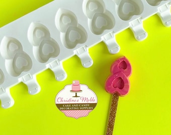 Mini double Heart Popsicle/ Cakesicle Silicone mold