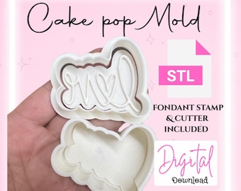 Molde para cake pop con palabra de amor, descarga digital, con émbolo y sello de fondant, ideal para San Valentín y bodas.