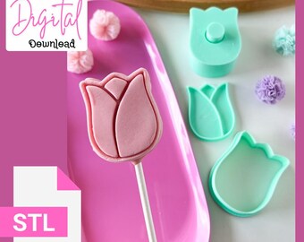 Tulip  Flower Cake pop with stamps and cutters Set STL FILE