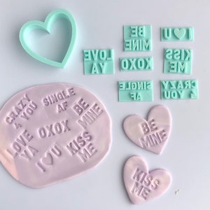Conversation Heart cutter with words set Fondant /Cookie Embosser