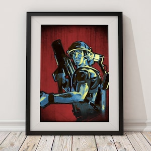 Aliens movie corporal hicks matte poster, science fiction wall art, colonial space marines sci-fi fan art picture, michael biehn painting
