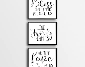 Set of 3 - INSTANT DOWNLOAD 8X10" printable digital art files - Bless the food before us - Home wall decor - Typography - Kitchen prayer