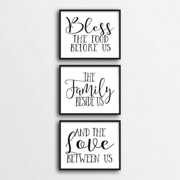 Set of 3 - INSTANT DOWNLOAD 8X10" printable digital art files - Bless the food before us - Home wall decor - Typography - Kitchen prayer