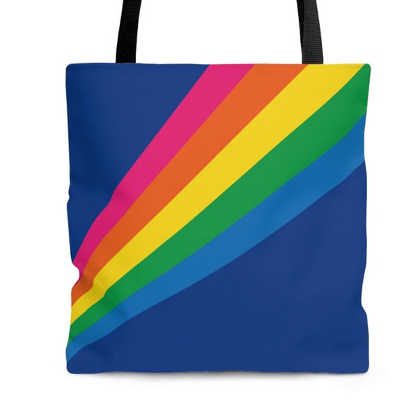 Retro 1980s Inspired Rainbow Tote Bag - Vibrant, Geometric, Retro Gift, Rainbow, Multicolored,