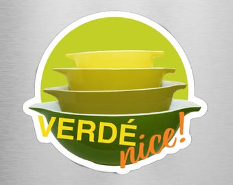 Vintage Pyrex Magnet • Verde Green Mixing Bowls • Retro Mid Century Decor