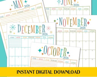 Marvelous Mid Century Atomic Starburst Printable Calendar
