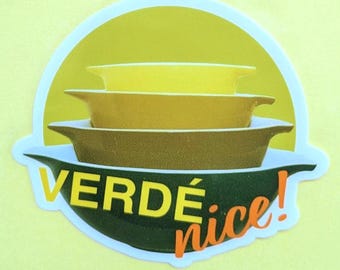 Vintage PYREX Sticker • Verde Green Mixing Bowls • Retro Mid Century Art • MCM decal