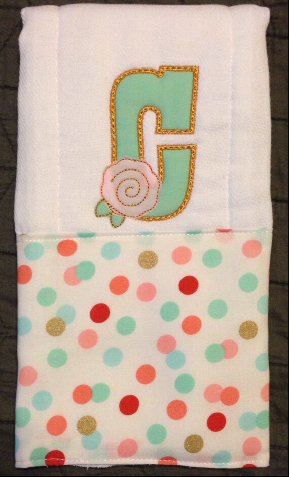 Letter burp cloth Flower burp cloth Embroidered burp cloth Etsy