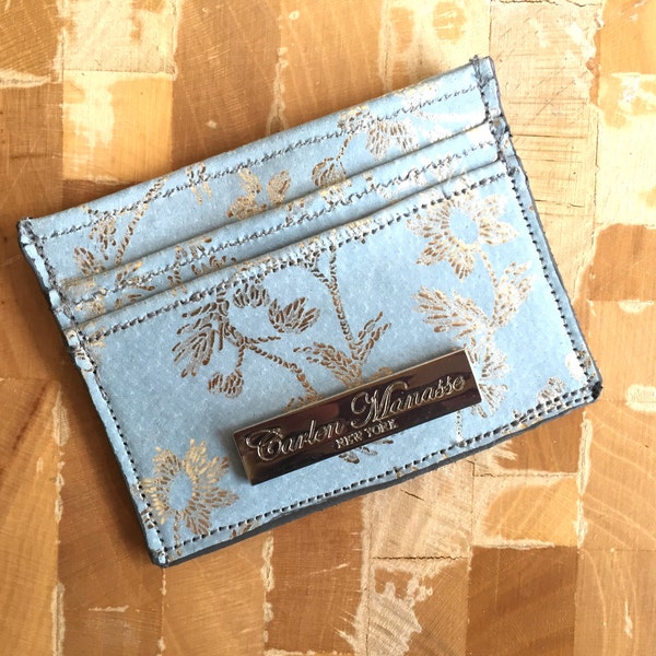 Card Case / Wallet - Metallic Floral Printed Suede Wallet / Card Case