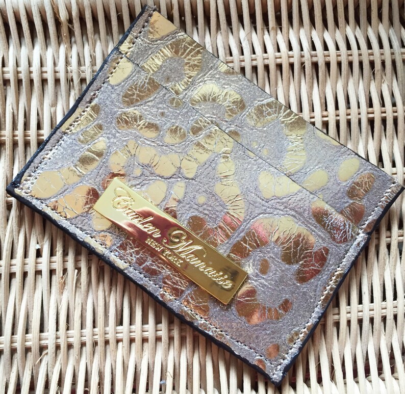 Leopard Embossed Leather Metallic Gold Leather Wallet/card Case Etsy