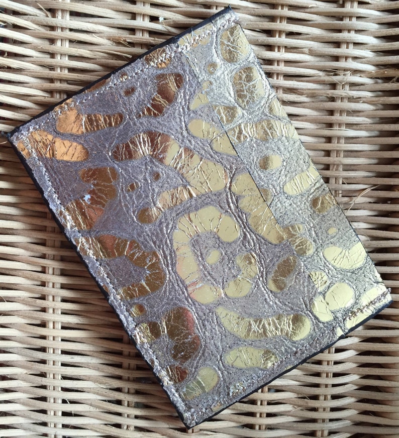 Leopard Embossed Leather Metallic Gold Leather Wallet/card Case Etsy