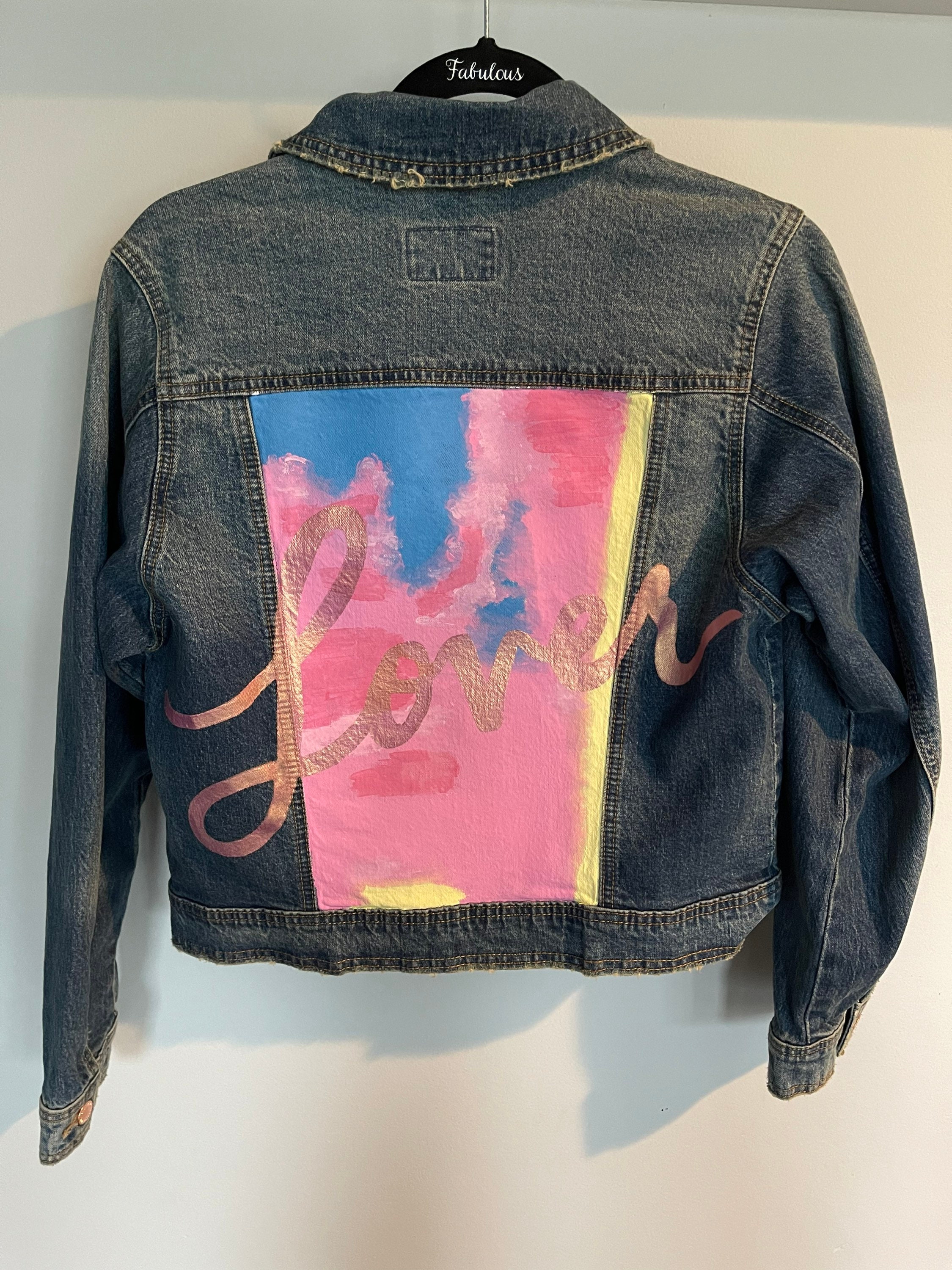 ◆THE MUSEUM VISITOR◆ HAND PAINTED DENIM JACKET PINK 10121 HAND PAINTED DENIM JACKET (PINK) : THE MUSEUM VISITOR