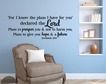 Jeremiah 29:11 For I Know The Plans Vinyl Wall Decal Sticker