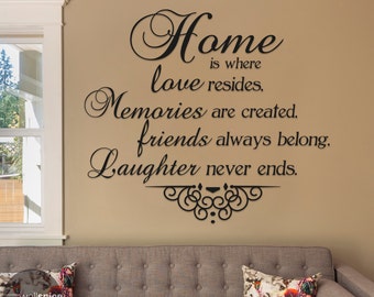 Home Is Where Love Resides, Memories Are Created, Friends Always Belong, And Laughter Never Ends Vinyl Wall Decal Sticker