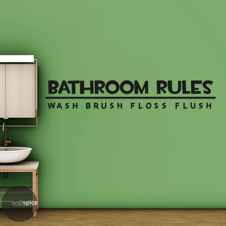 Bathroom Rules Wash Brush Floss Flush Vinyl Wall Decal Sticker Etsy
