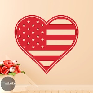 American Flag Love Heart Vinyl Wall Decal Sticker Patriotic