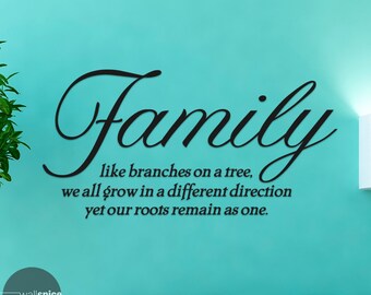 Family Like Branches On A Tree We All Grow In Different Direction Yet Our Roots Remain As One Vinyl Wall Decal Sticker