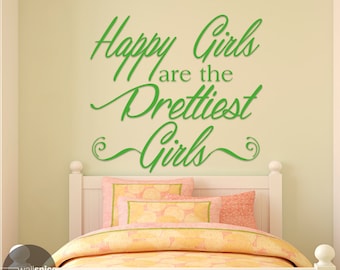 Autocollant Mural Vinyl “Happy Girls Are The Prettiest” – Citation Audrey Hepburn – Neuf