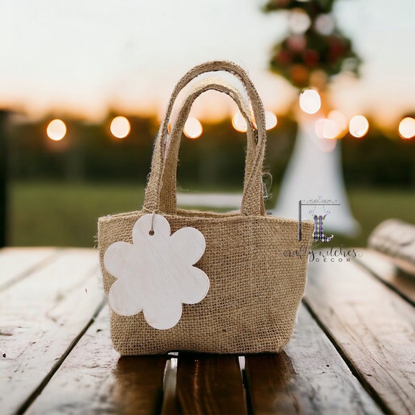 Small Burlap Flower Girl Basket Rustic Flower Girl Bag Flower Girl Proposal Gift Bag Flower Girl Gift Idea Small Jute Bag Tote With Charm