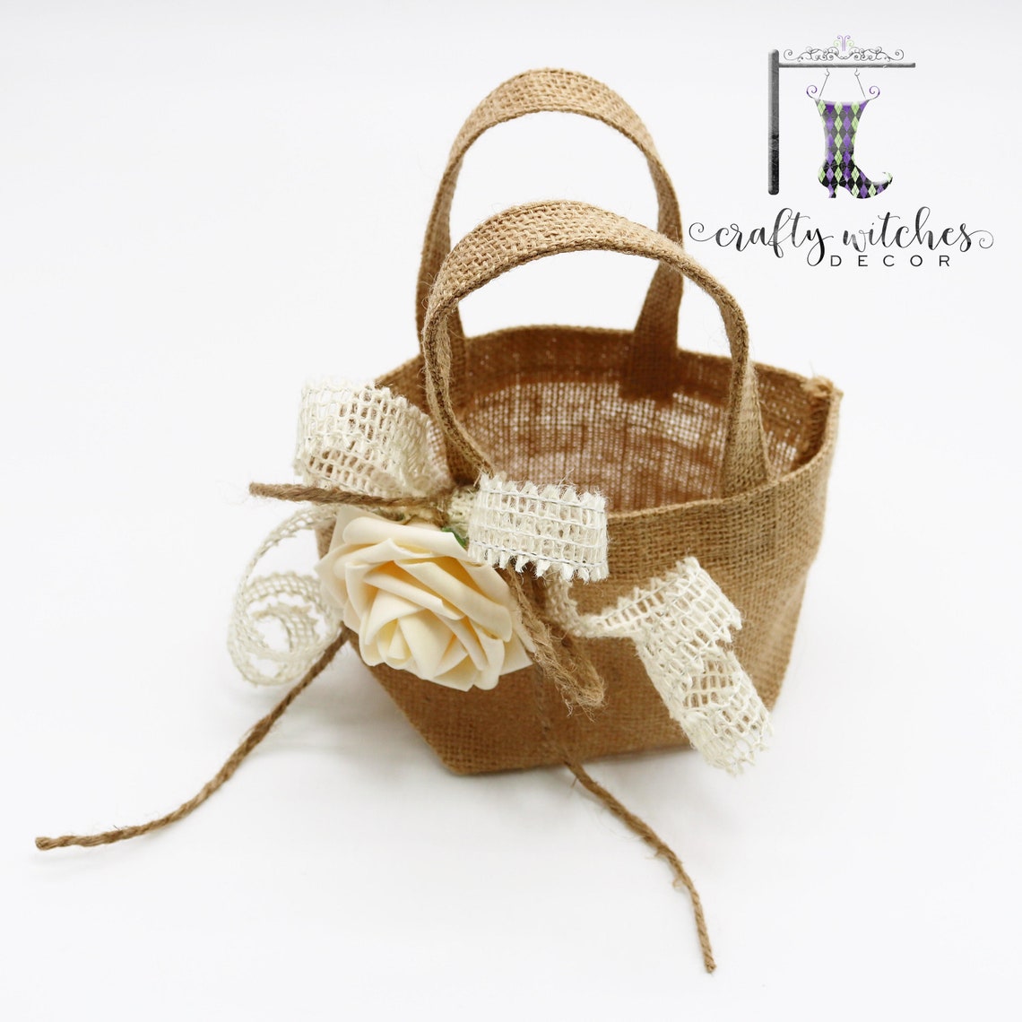 Small Burlap Flower Girl Basket Rustic Flower Girl Basket Etsy
