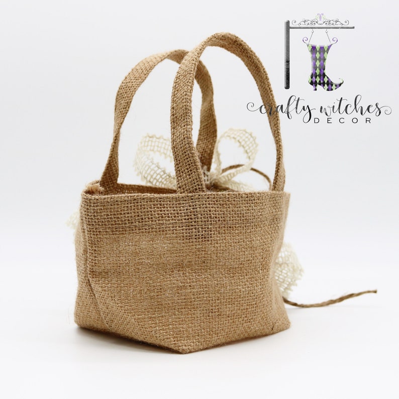 Small Burlap Flower Girl Basket Rustic Flower Girl Basket Etsy