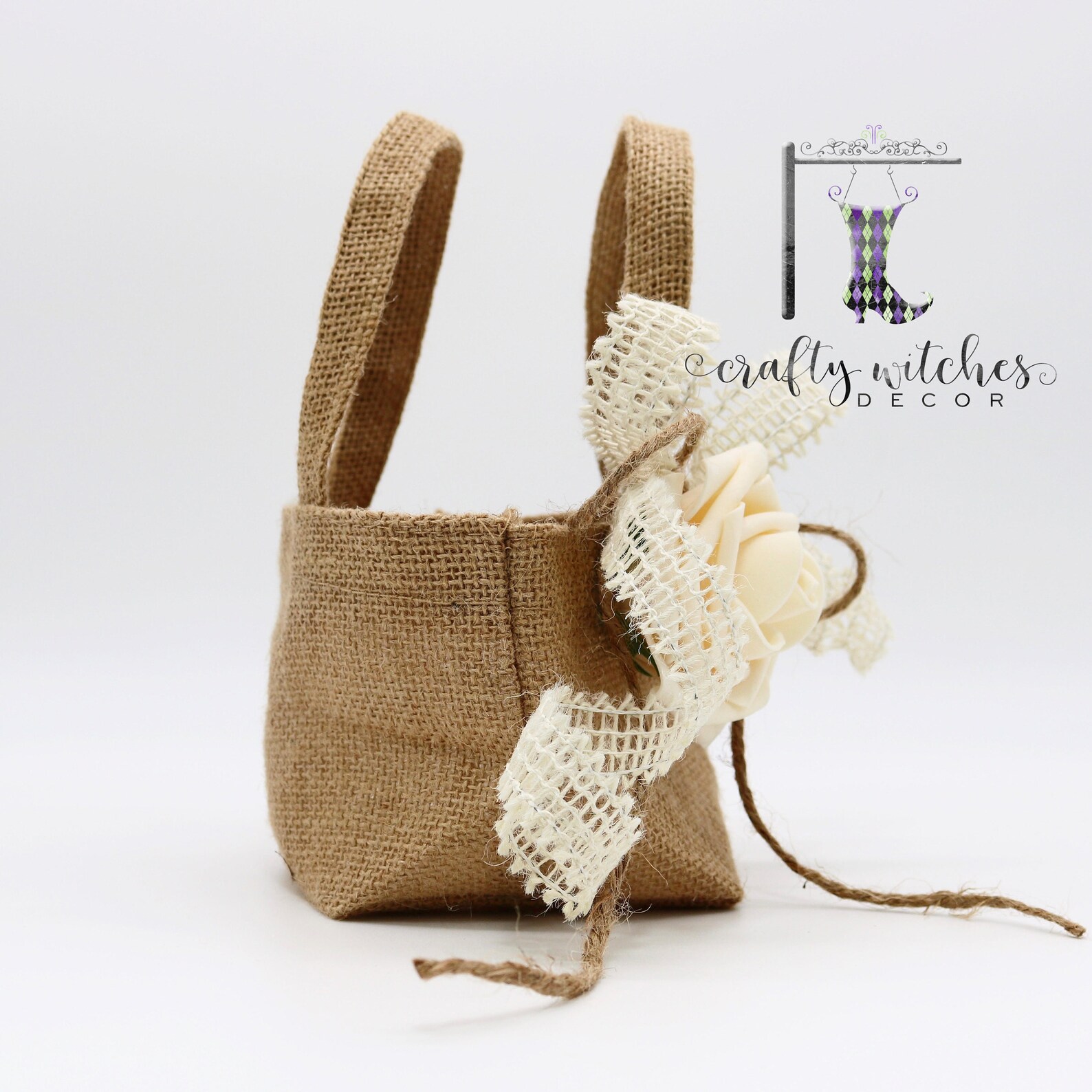 Small Burlap Flower Girl Basket Rustic Flower Girl Basket Etsy