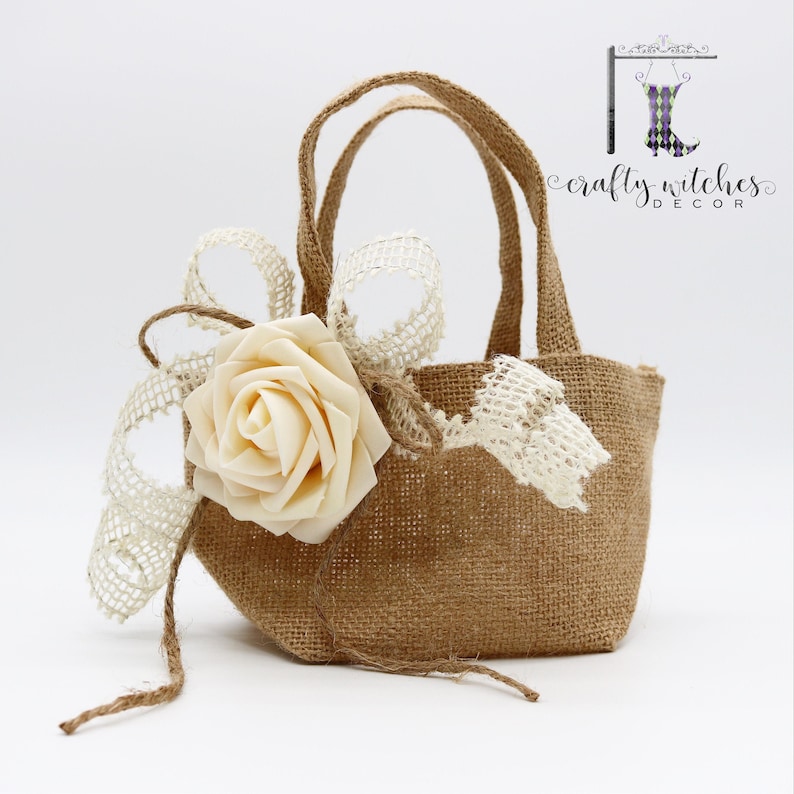 Small Burlap Flower Girl Basket Rustic Flower Girl Basket Etsy