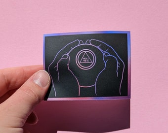 Hell Yes Magic Eight Ball Holographic Sticker, Matte Holographic Purple Rainbow Waterproof Sticker, Magic 8 Laptop and Water Bottle Vinyl