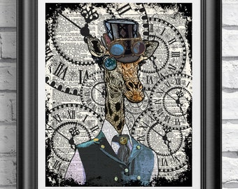 スチームパンク キリン 絵画 オリジナルアート、スチームパンク装飾