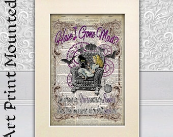 Alice in Wonderland Art Print, Gothic Mad Hatter, Antique Dictionary Page