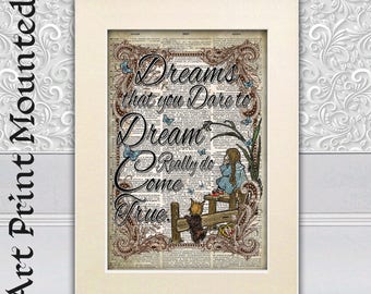 The Wizard of Oz, Dreams quote, Home Decor, poster print on antique dictionary book page, nursery decor, unique gift