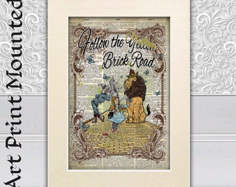 The Wizard of Oz, Yellow Brick Road Quote, Home Decor, poster print on antique dictionary book page, Wall Hangings