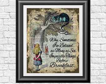 DICTIONARY PAGE ART PRINT VINTAGE ANTIQUE BOOK Alice in Wonderland Picture Quote 