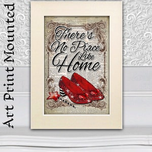 Il mago di Oz No Place Like Home, arredamento per la casa, stampa poster su pagina di dizionario antico, arredamento per la cameretta dei bambini, regalo unico, pantofole rosso rubino