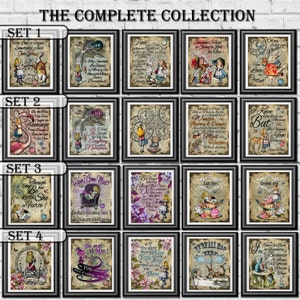 Alice in Wonderland print, The complete collection Prints, Cheshire Cat Print, Mad Tea Party, Wedding Decor, Home Decor, set of prints