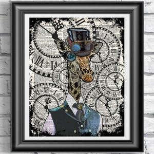 STEAMPUNK Giraffe Painting ORIGINAL Art, Steampunk Decor Steampunk Print Steampunk ANIMAL Artwork, Funny Wall Art Poster, Monocle Giraffe