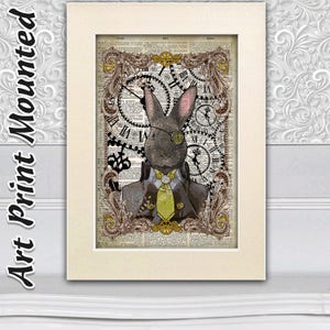 Kaninchen Kunstdruck, Steampunk, Wandbehang, Tier Wand-Dekor, Kinderzimmer Druck, Kunst Lexikon, Hase und Brille, Funky Tier