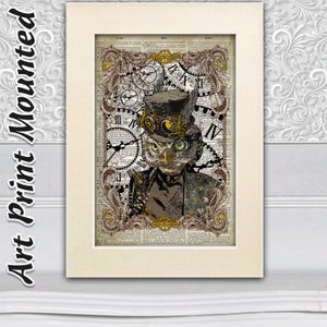 Steampunk Owl, Art Print, Wall Hangings, Animal Wall Decor, Unique Print, Art Dictionary